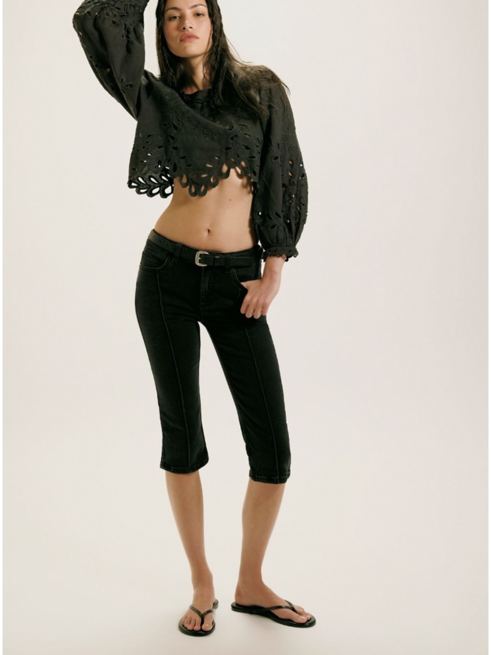 Free people dust to dawn black denim capris